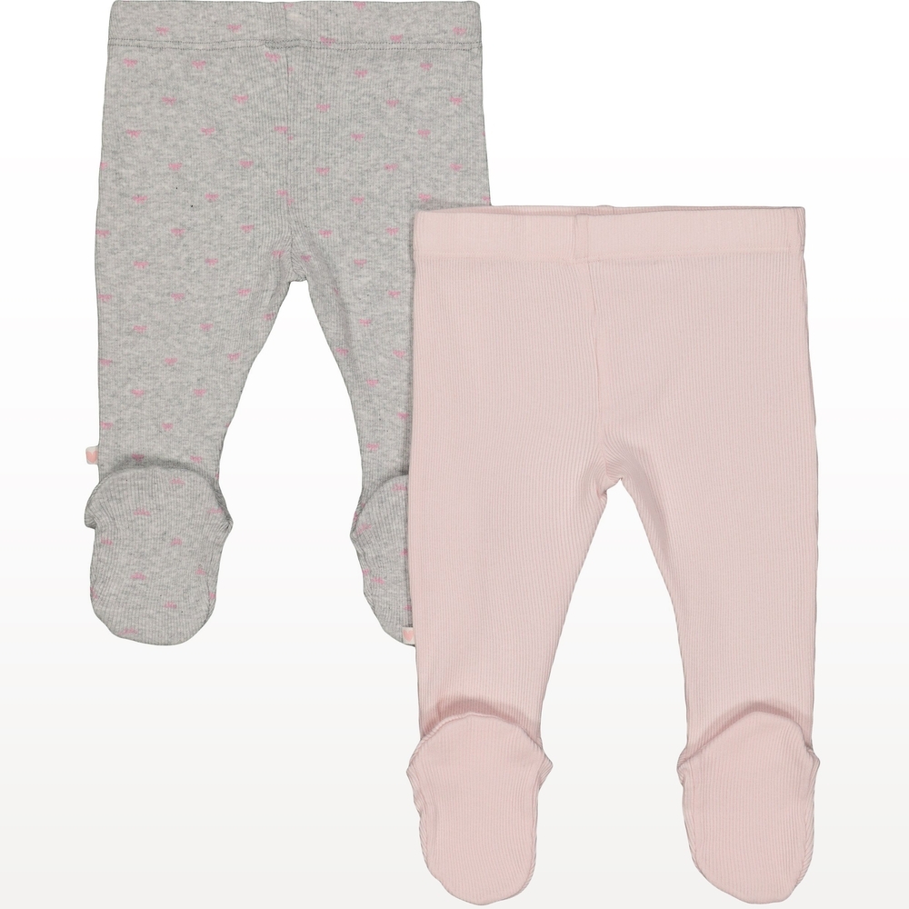 

Girls Ribbed Leggings With Feet - Pack Of 2 - Pink And Grey