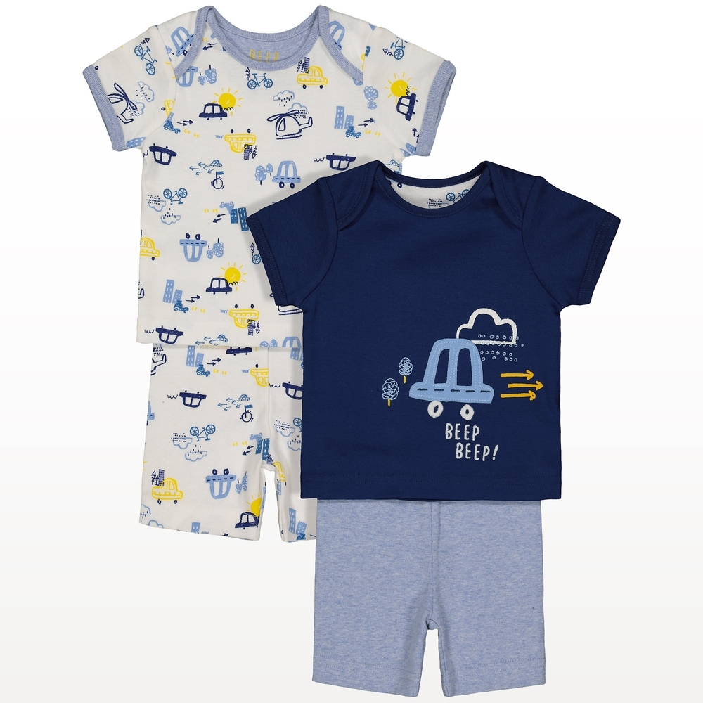 

Boys Half Sleeves Vehicle Embroidered Nightsuit - Pack Of 2 - Blue