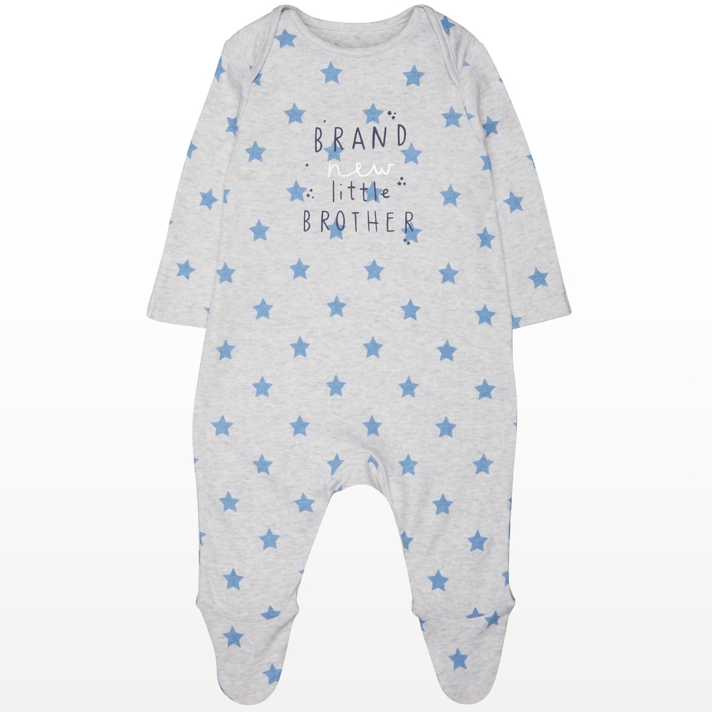 

Boys Full Sleeves Text Print Sleepsuit - Grey