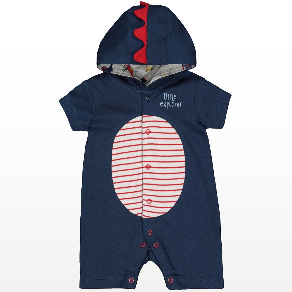 

Boys Half Sleeves Dino Hooded Novelty Romper - Navy