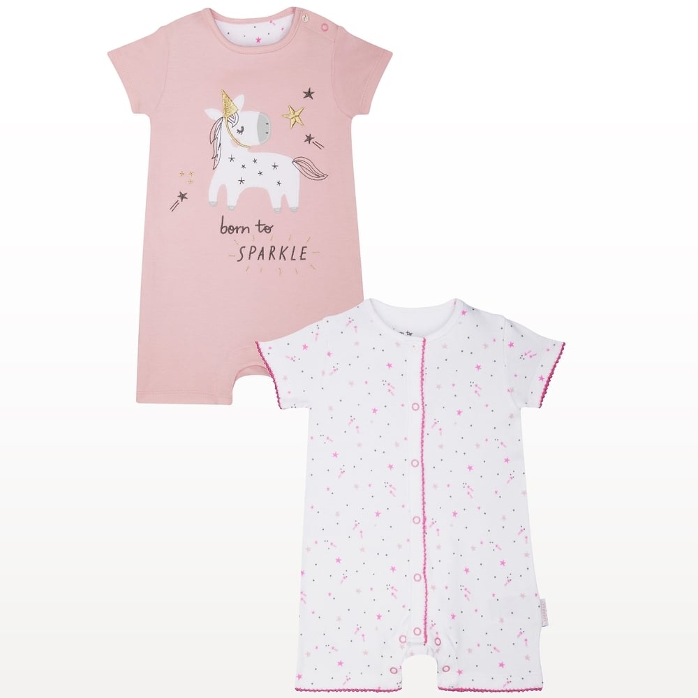 

Girls Half Sleeves Rompers Unicorn Embroidery - Pack Of 2 - Pink White