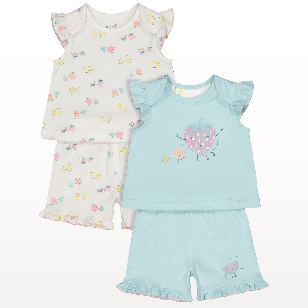 

Girls Half Sleeves Night Suit Fruit Print - Pack Of 2 - Blue White