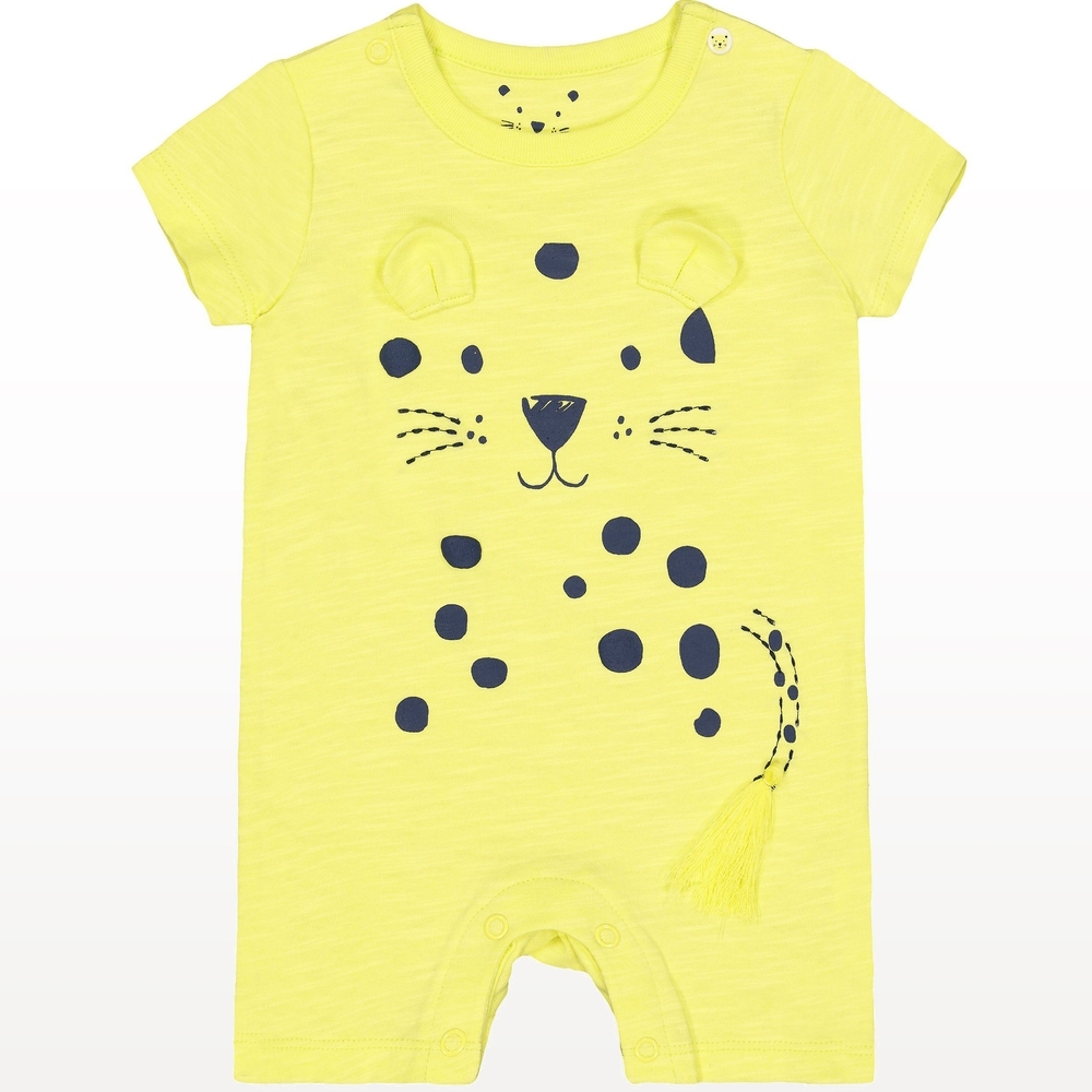 

Boys Half Sleeves Jungle Leopard Novelty Romper - Yellow