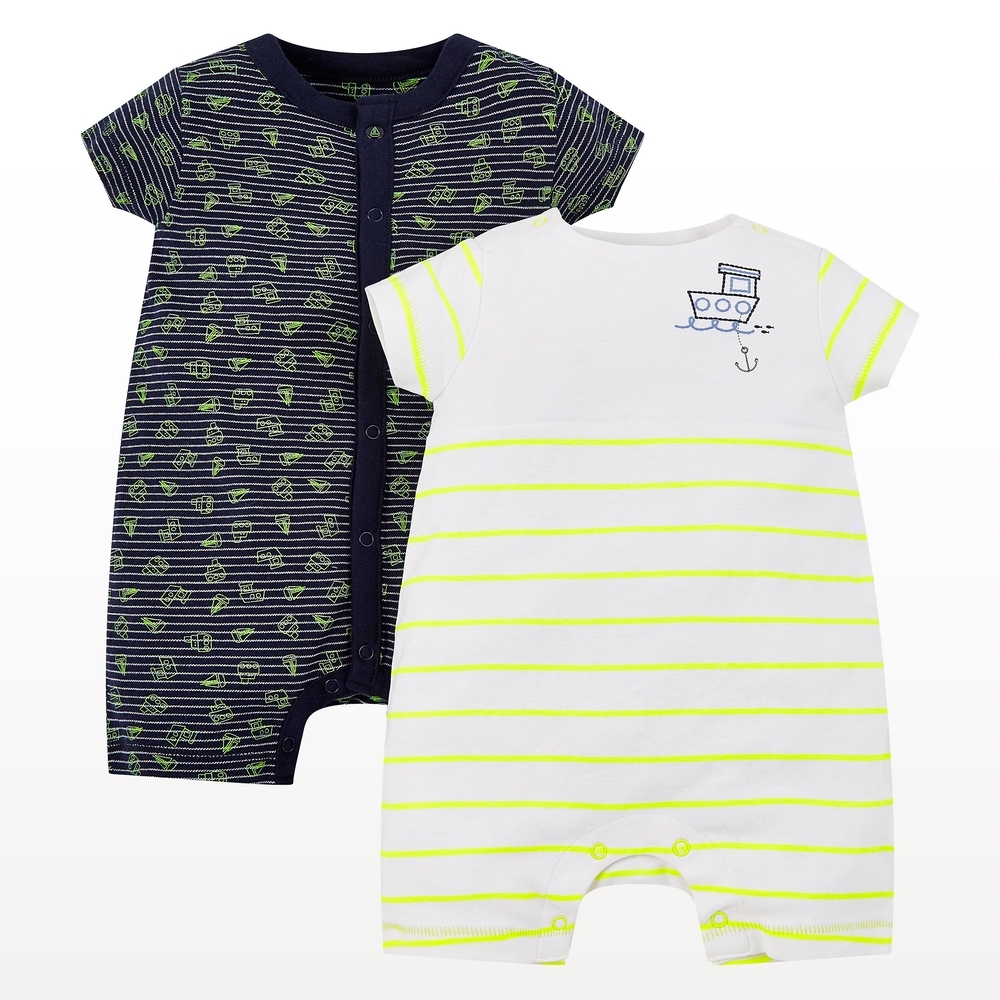 

Boys Half Sleeves Stripe Boat Romper - Pack Of 2 - Multicolor