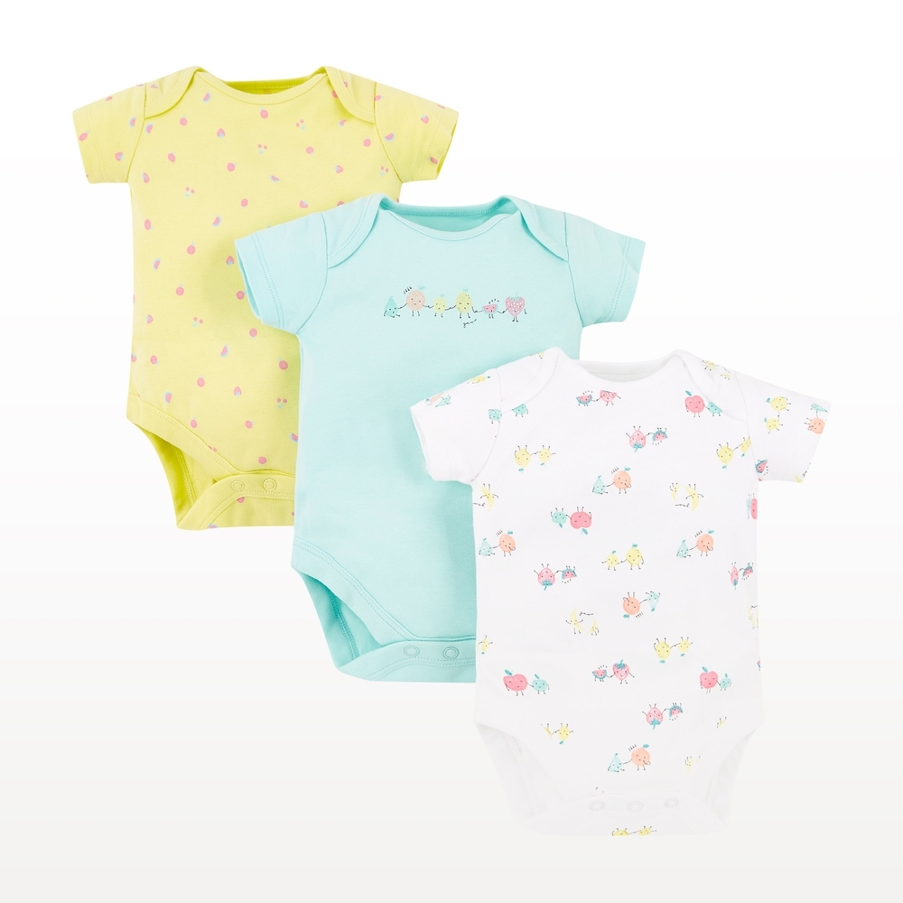 

Girls Half Sleeves Fruit Print Bodysuit - Pack Of 3 - Multicolor