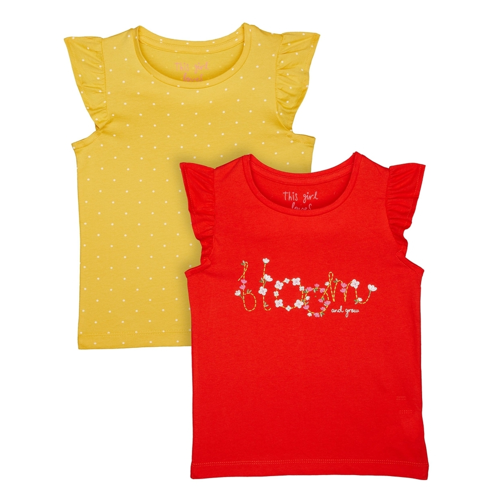 

Girls Half Sleeves Polka Dot And Floral Print T-Shirts - Pack Of 2 - Multicolor