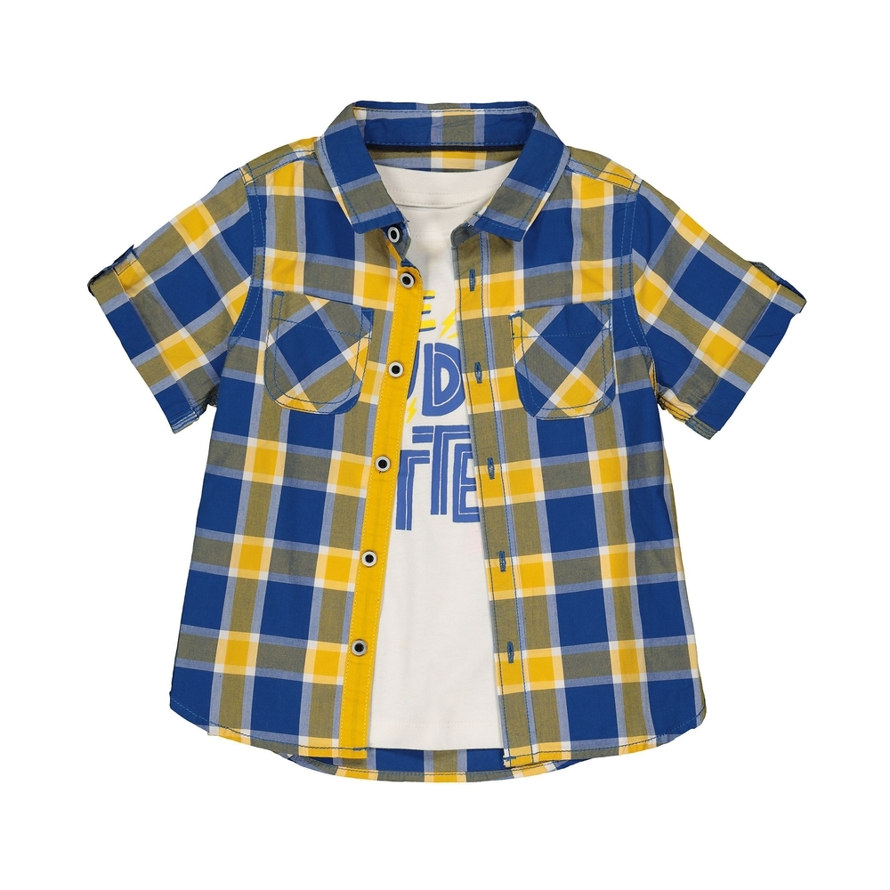 

Yellow And Blue Check Shirt And T-Shirt Set