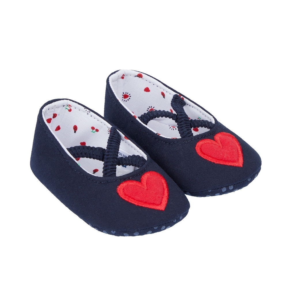 Heart Navy Ballerina Pram Shoes