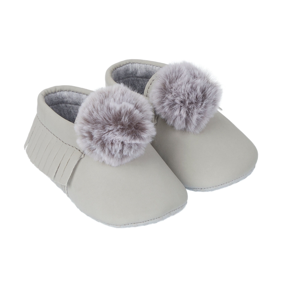 

Grey Pom Moccasin Pram Shoes