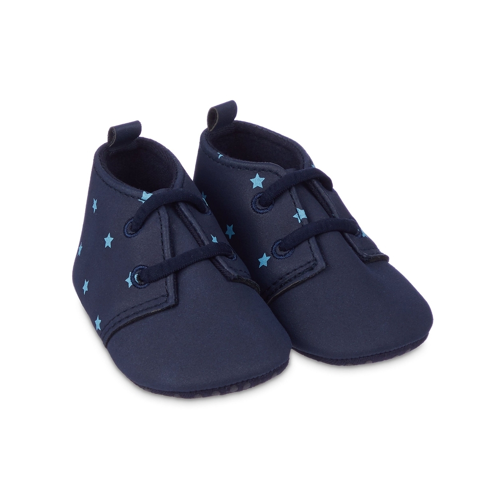 Boys Star Print Pram Shoes - Navy