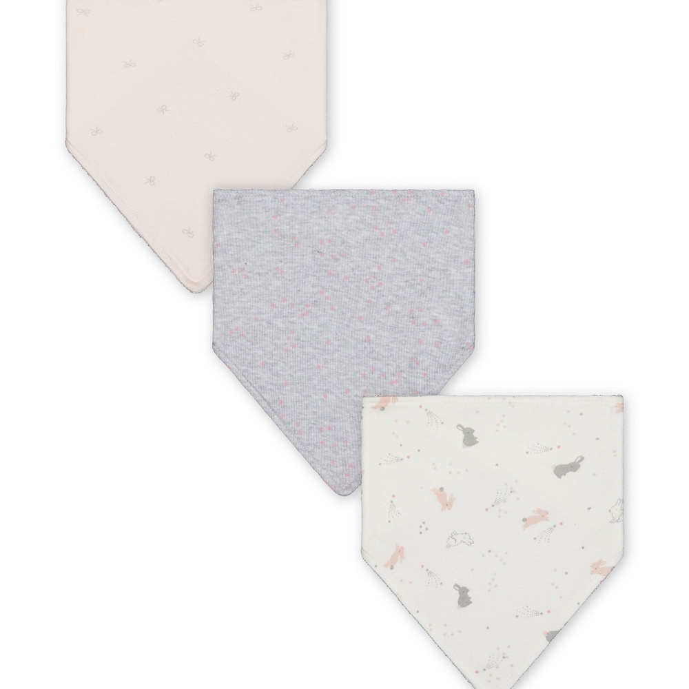 

Girls Toweling Bibs Bunny Print - Pack Of 3 - Pink White Grey