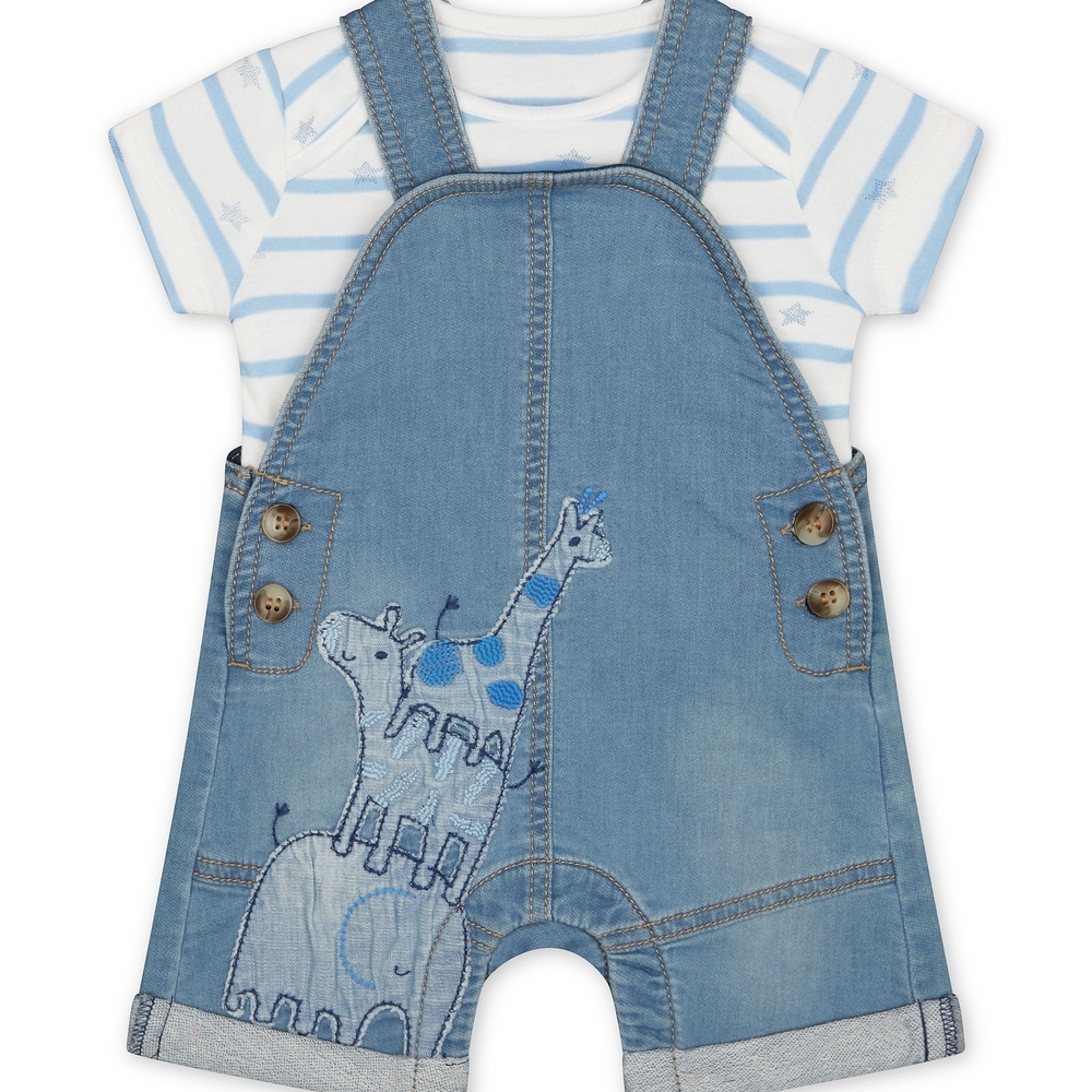 

Boys Half Sleeves Patch Denim Dungaree Set - Blue
