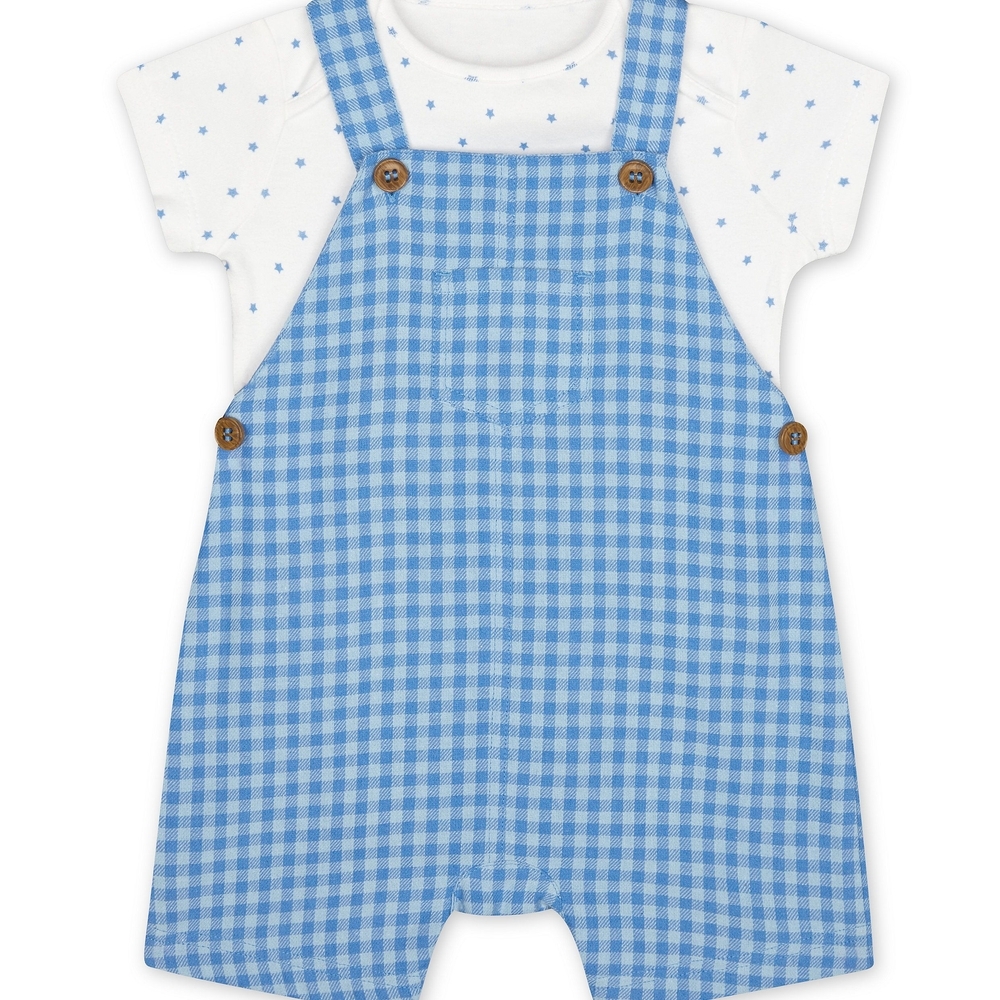 

My First Blue Check Bibshorts And Star Bodysuit Set
