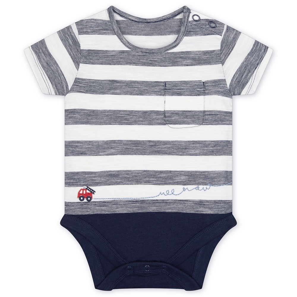 

Boys Half Sleeves Embroidered Mock Bodysuit - Navy