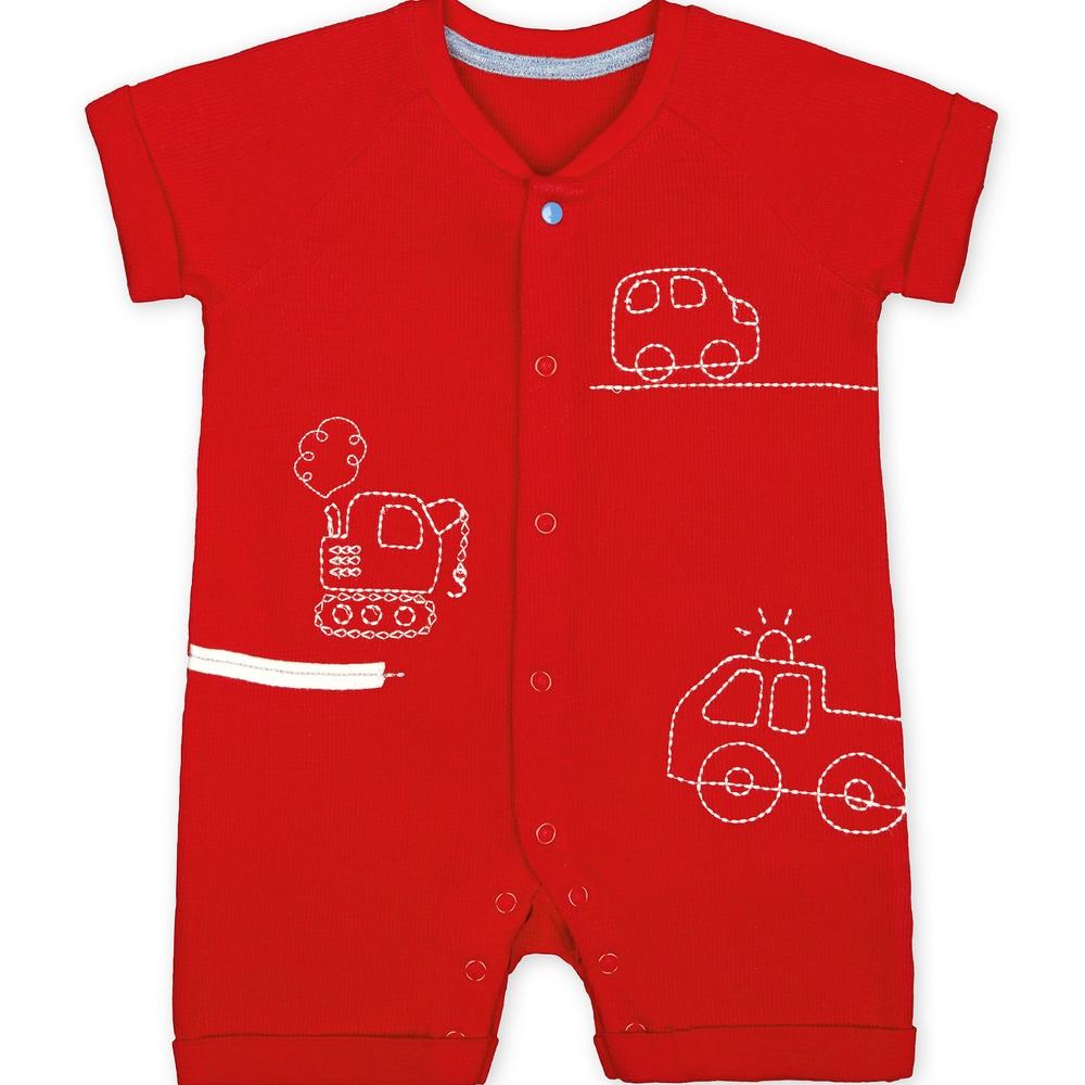 

Boys Half Sleeves Printed Cars Romper - Red