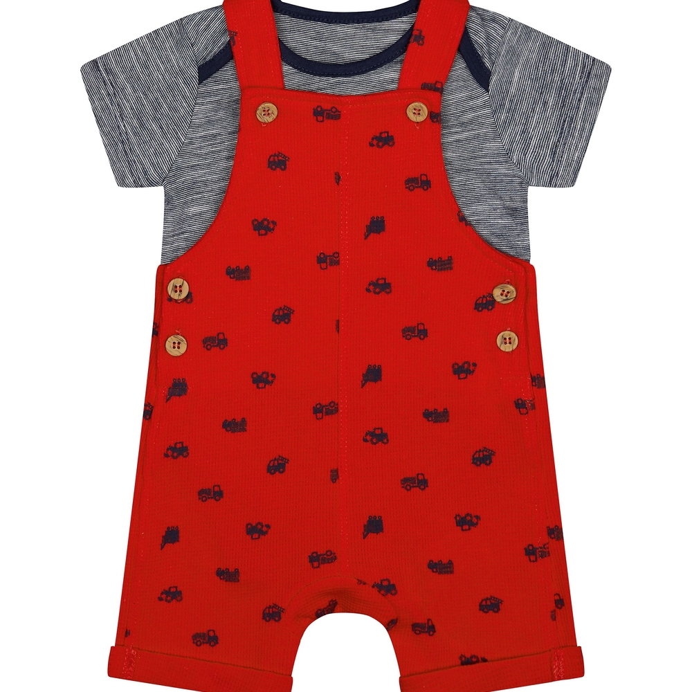 

Boys Half Sleeves Printed Dungaree Set - Red