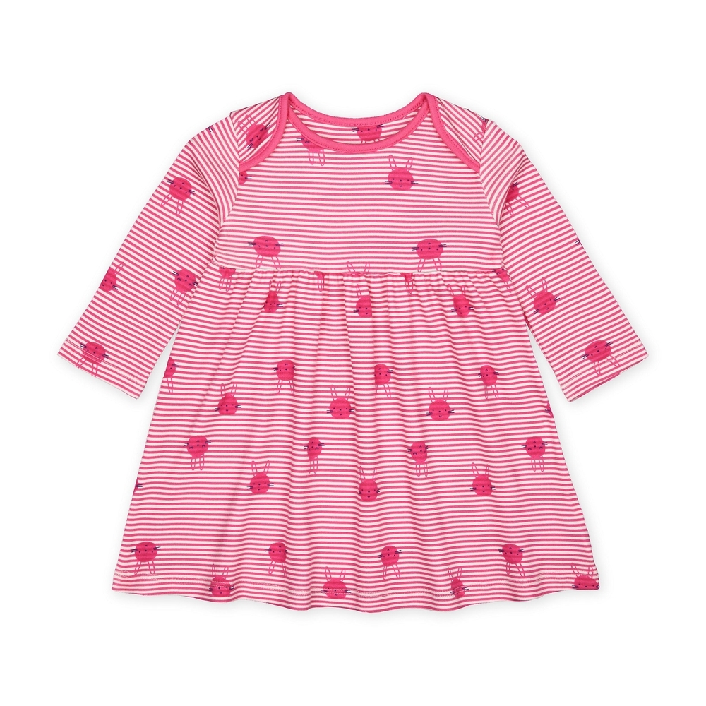 Girls Full Sleeves Bunny Dress - Pink
