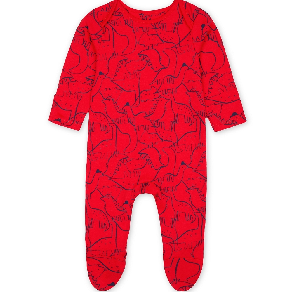 

Boys Full Sleeves Dino Print Romper - Red
