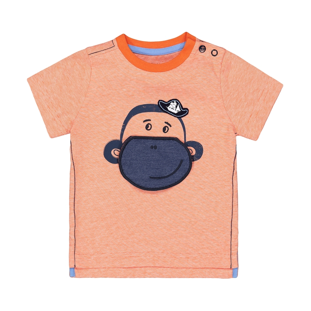 

Boys Half Sleeves T-Shirt Monkey Print Embroidery - Orange