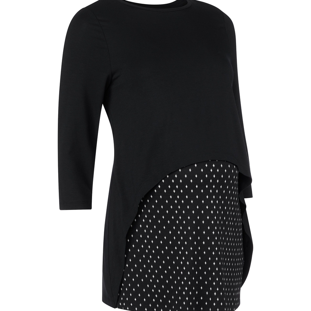

Black Curved-Hem Double-Layer Nursing Top