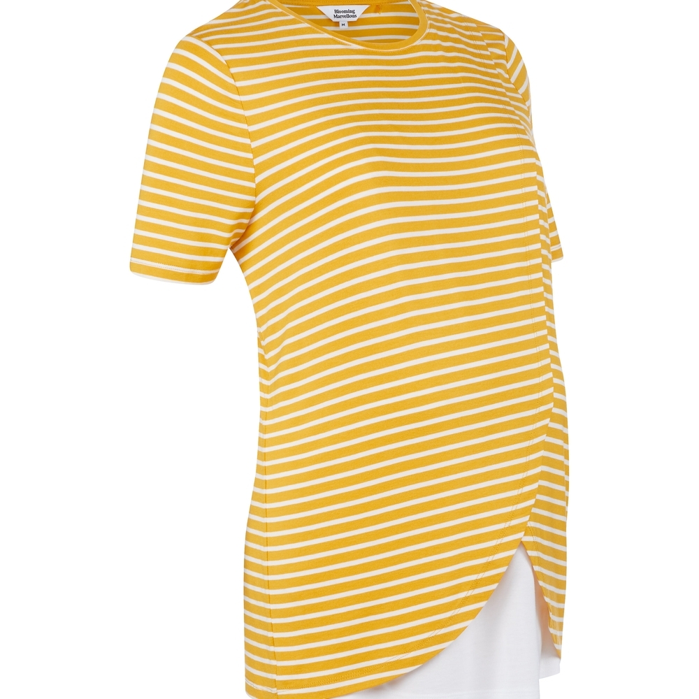 

Maternity Striped Wrap -Hem Nursing Top - Mustard
