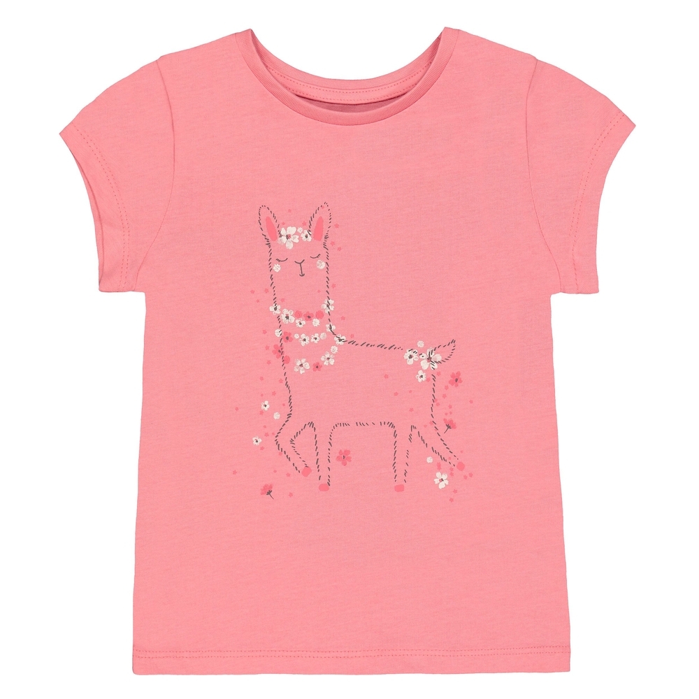 Girls Half Sleeves Floral Print T-Shirt - Pink