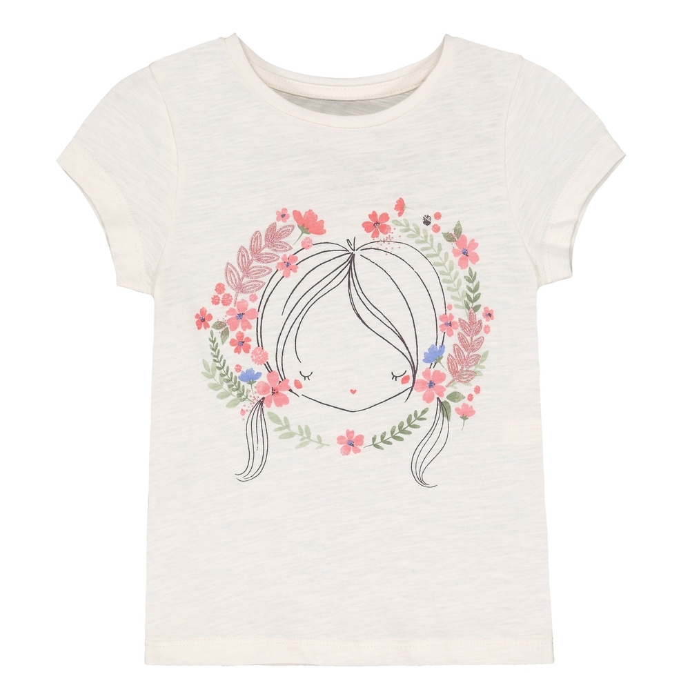 

Girls Half Sleeves Glitter Print T-Shirt - Cream