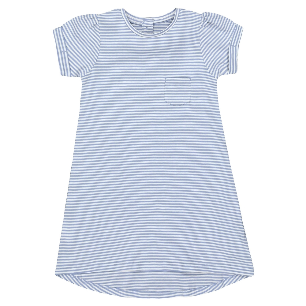 Girls Half Sleeves Striped Jersey Dress - Blue
