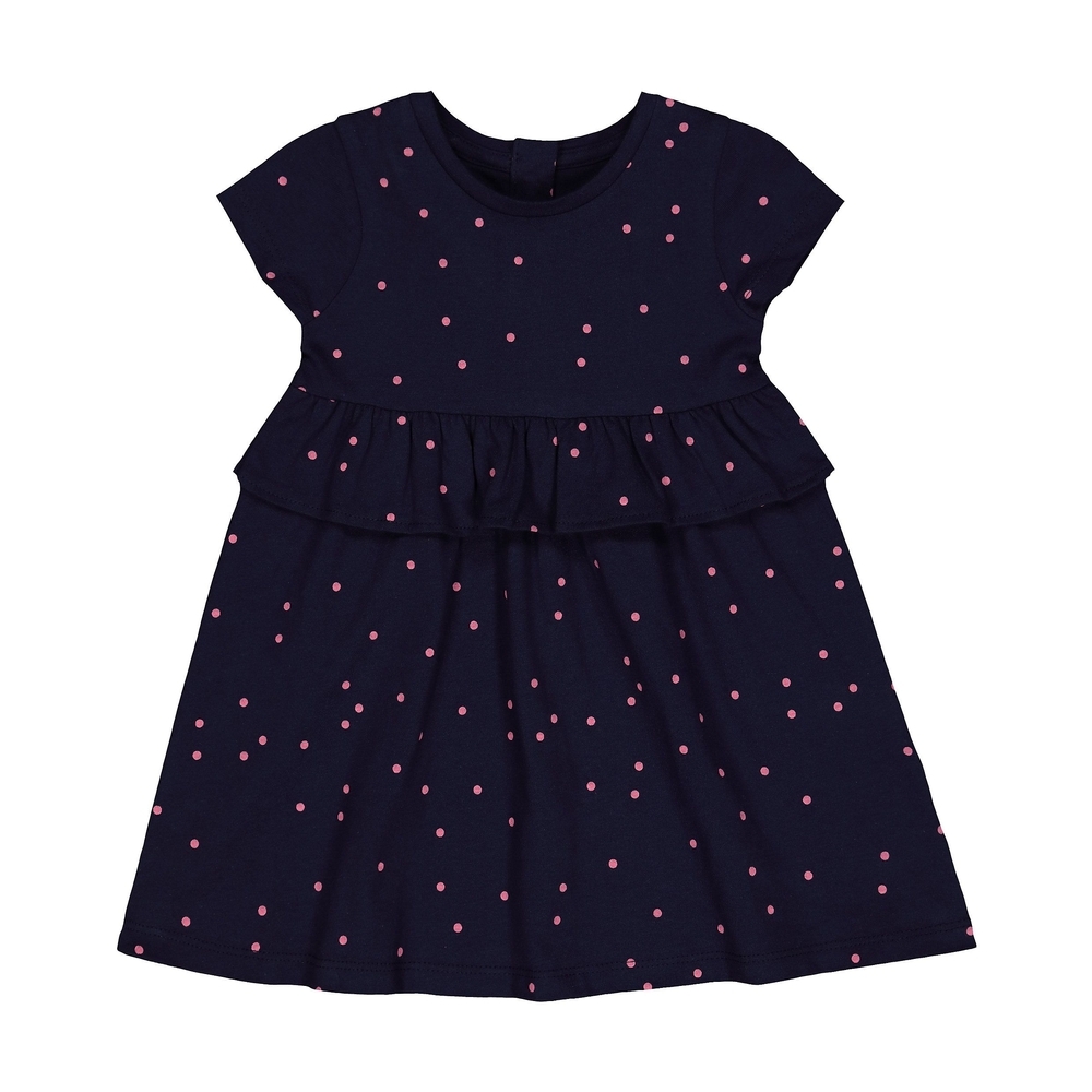 

Girls Half Sleeves Dress Polka Dot Print With Ruffled Panel - Navy