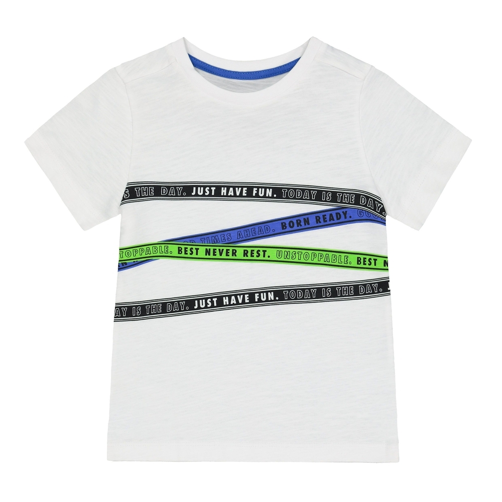 

Boys Half Sleeves Slogan Tape Print T-Shirt - White