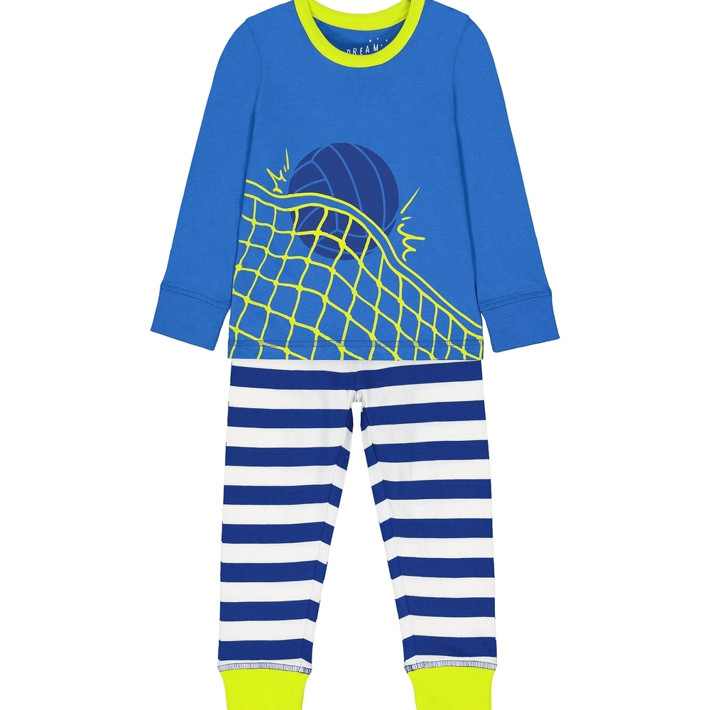 

Boys Full Sleeves Pyjamas Football Print And Stripe - Blue