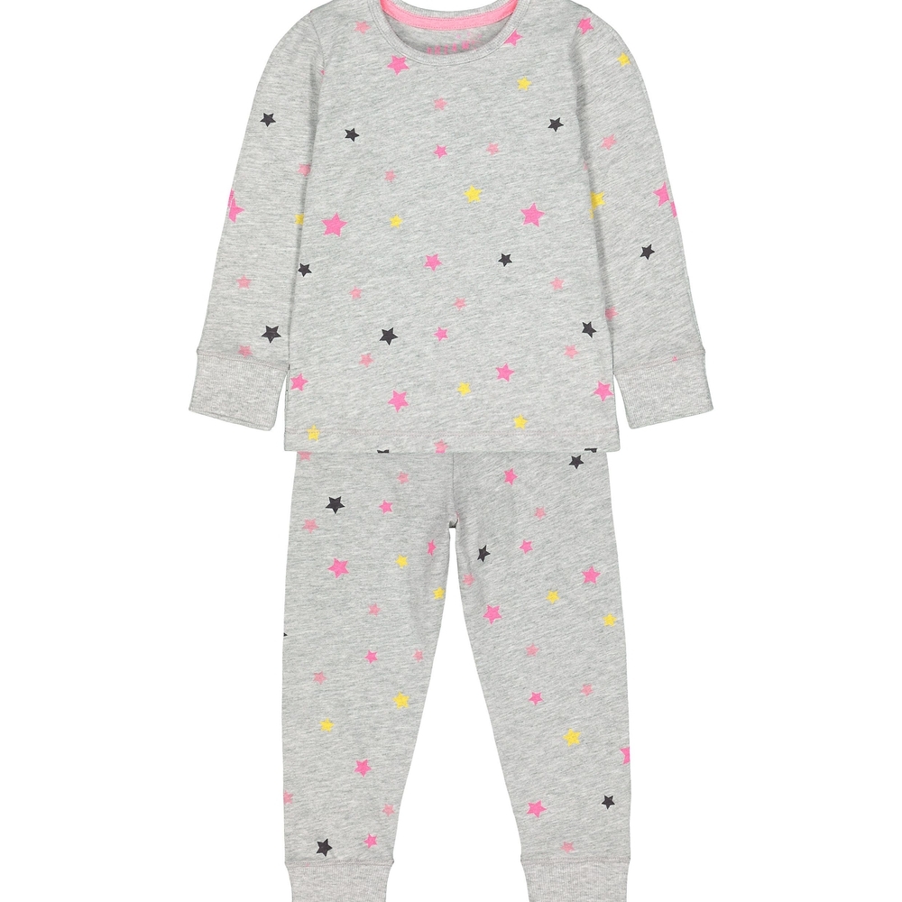 Girls Full Sleeves Pyjamas Stars Print - Grey