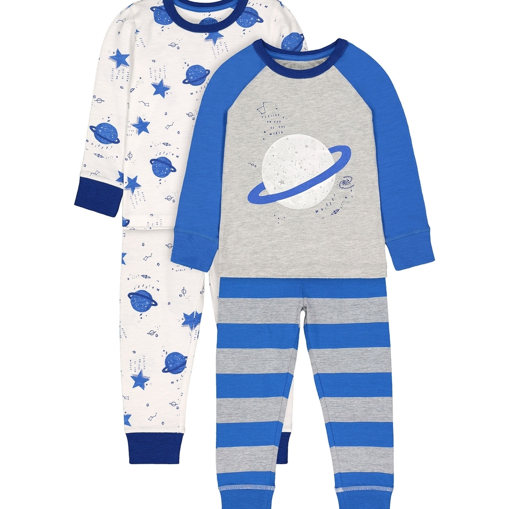 

Boys Full Sleeves Pyjamas Stars Print And Stripe - Pack Of 2 - Blue