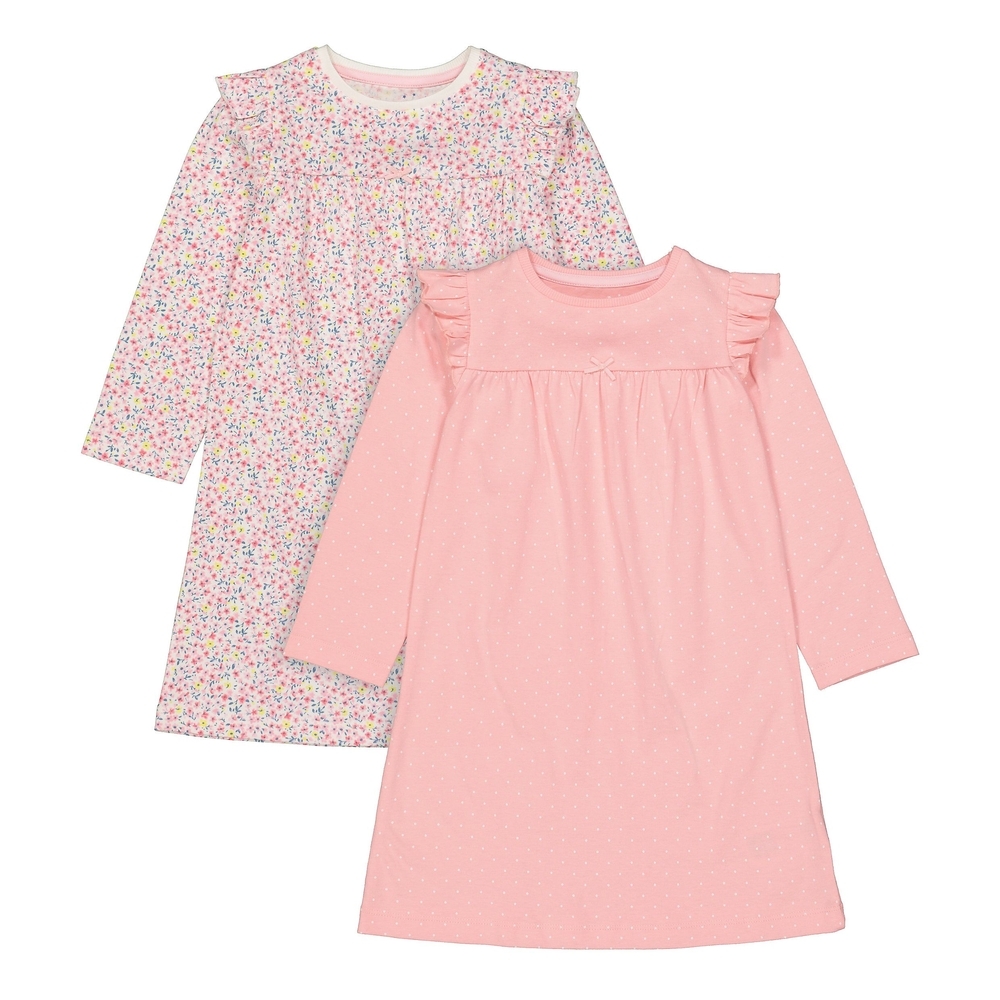 

Girls Full Sleeves Nightdress Floral And Spot Print - Pack Of 2 - Multicolor