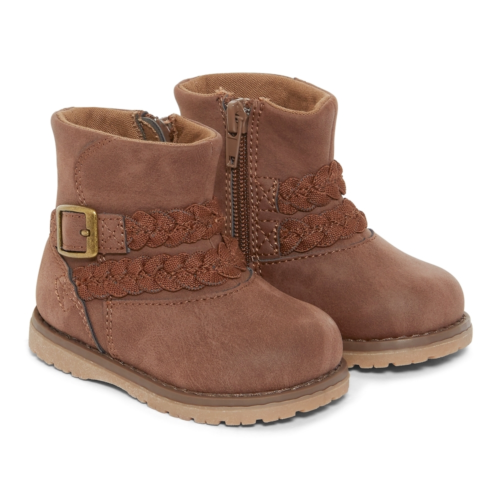 

Girls Boots Plaited Design - Brown