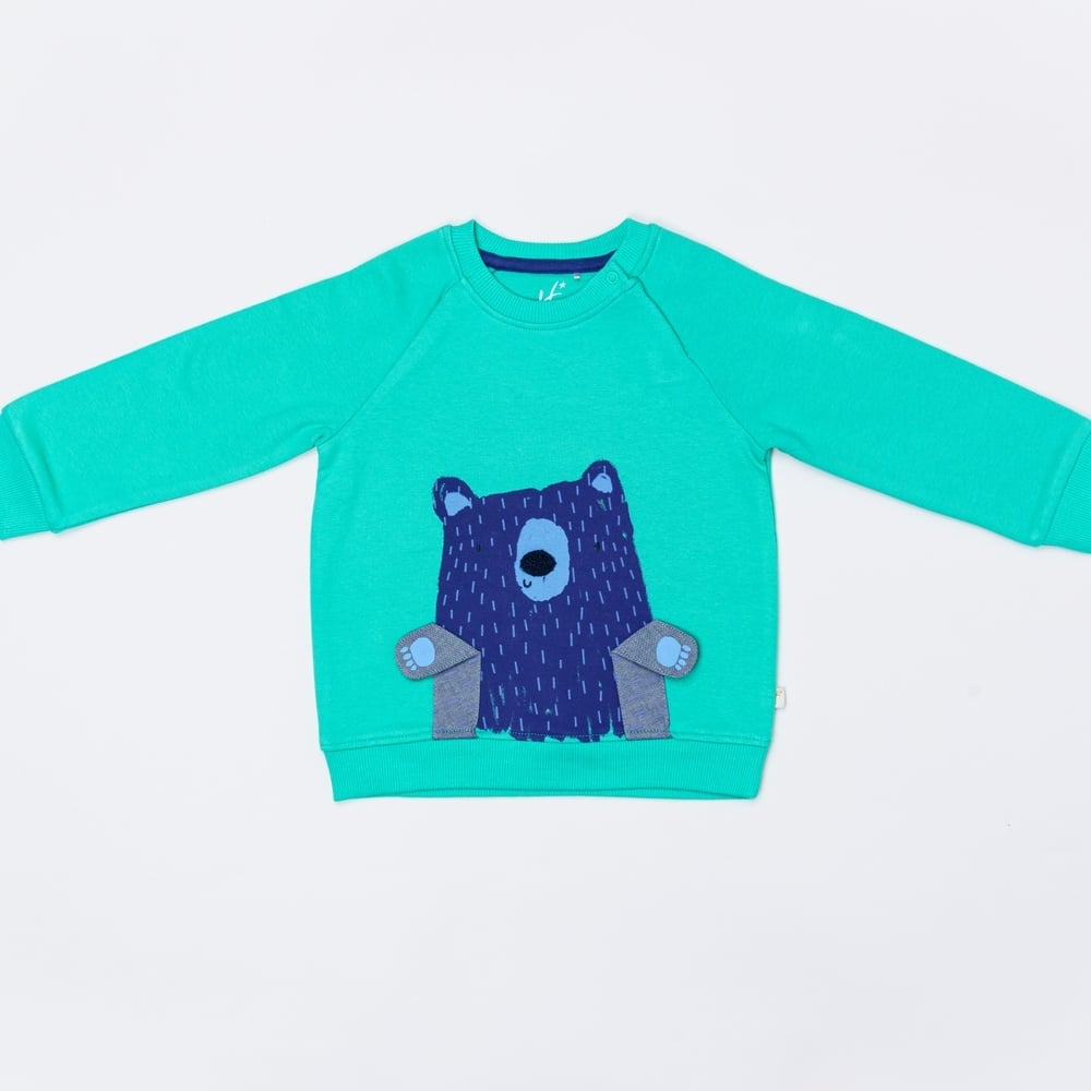 

H by Hamleys Boys Full Sleeve Sweatshirt Raglan Bear Design-Green