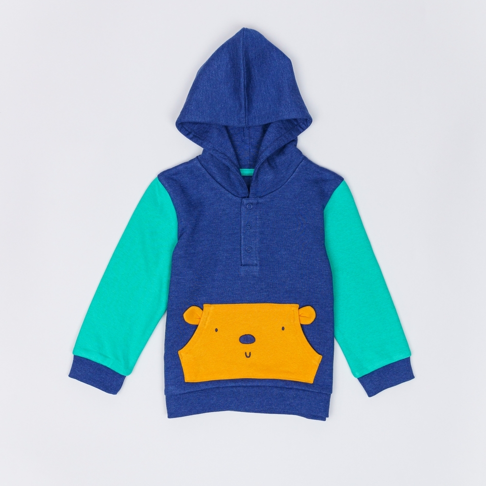 

H by Hamleys Boys Full Sleeve Sweatshirt Hooded 3D Bear Pocket-Multicolor