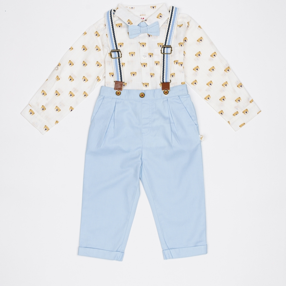 

H by Hamleys Boys Full Sleeve Dungaree Set Mock Shirt-Multicolor