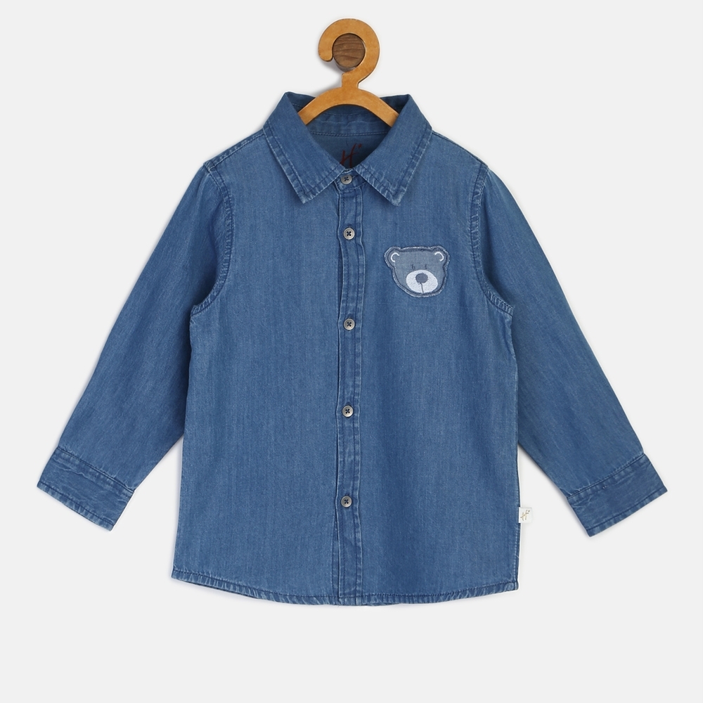 

H by Hamleys Boys Full Sleeve Shirt Denim Bunny Pocket-Blue