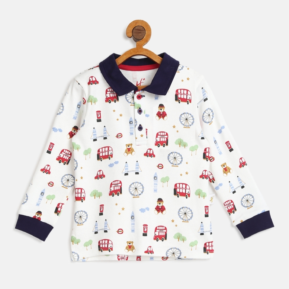 

H by Hamleys Boys Full Sleeve Polo T Shirt Hamleys Heritage Vehicle Design-Multicolor