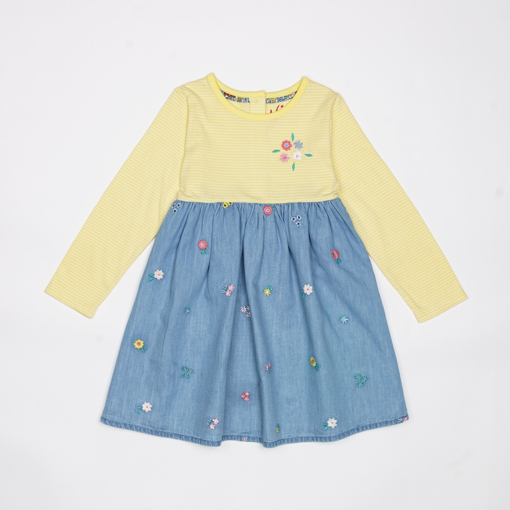 

H by Hamleys Girls Full Sleeve Dress Striped&amp Floral Design-Multicolor
