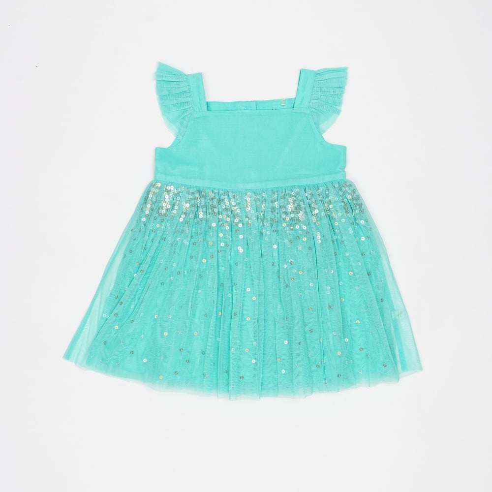 

H by Hamleys Girls Sleeveless Partywear Sequined Mesh-Green