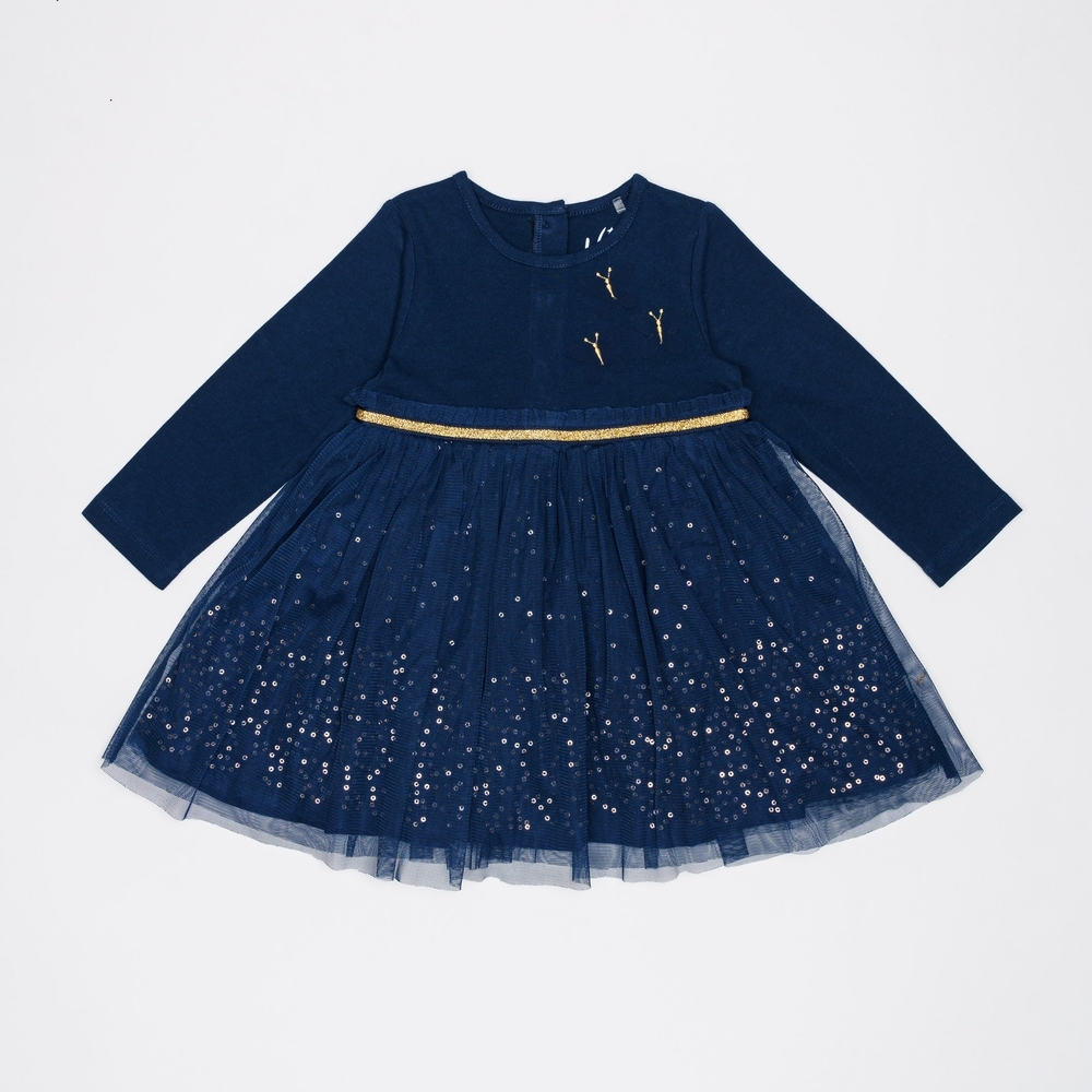 

H by Hamleys Girls Full Sleeve Party Dress Sequin Design-Navy
