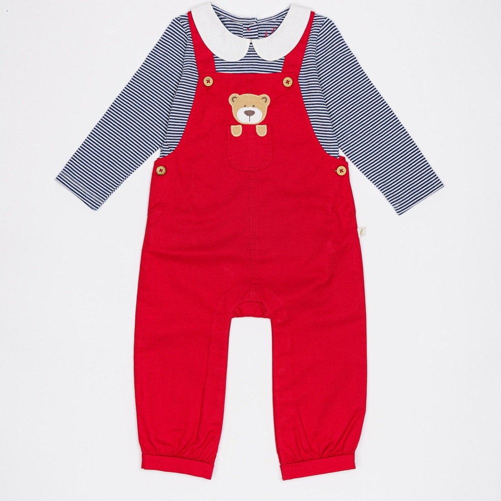 

H by Hamleys Girls Full Sleeve Dungaree T-Shirt Set Bear Pocket-Multicolor