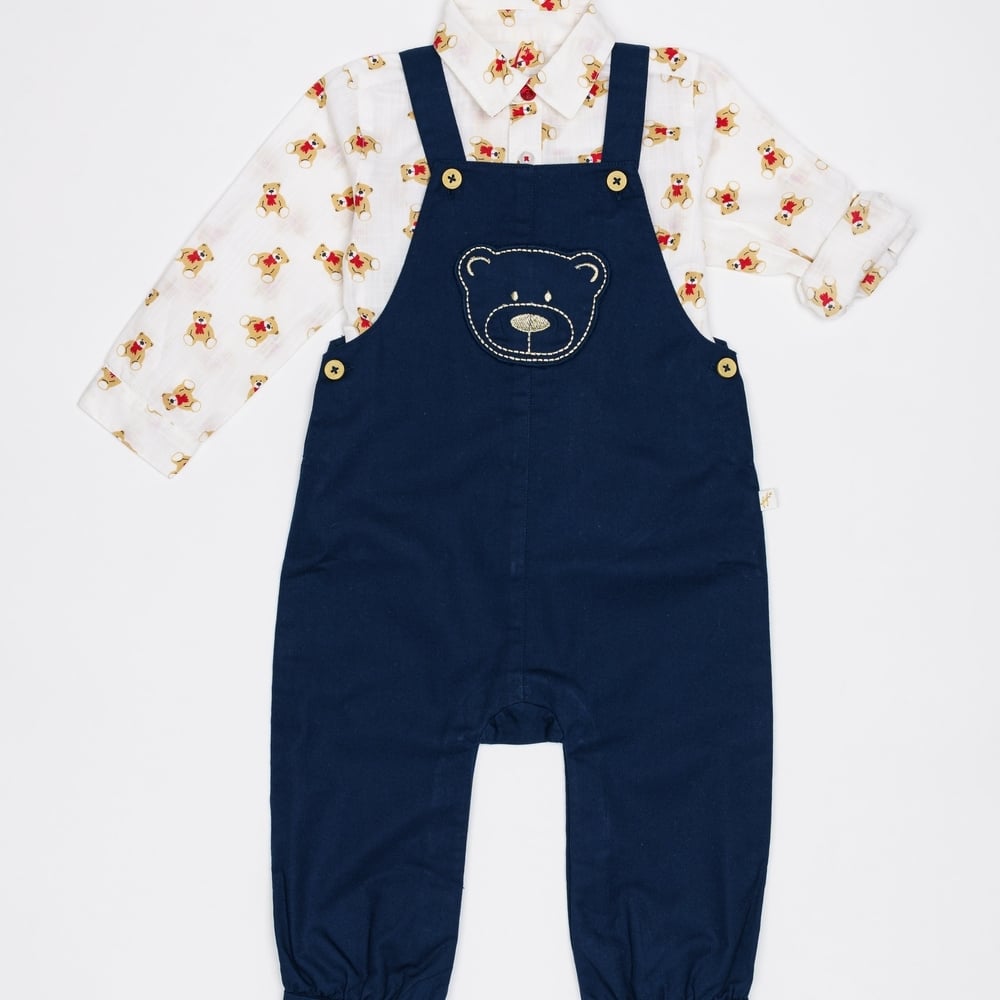 

H by Hamleys Girls Full Sleeve Dungaree Set Denim-Multicolor