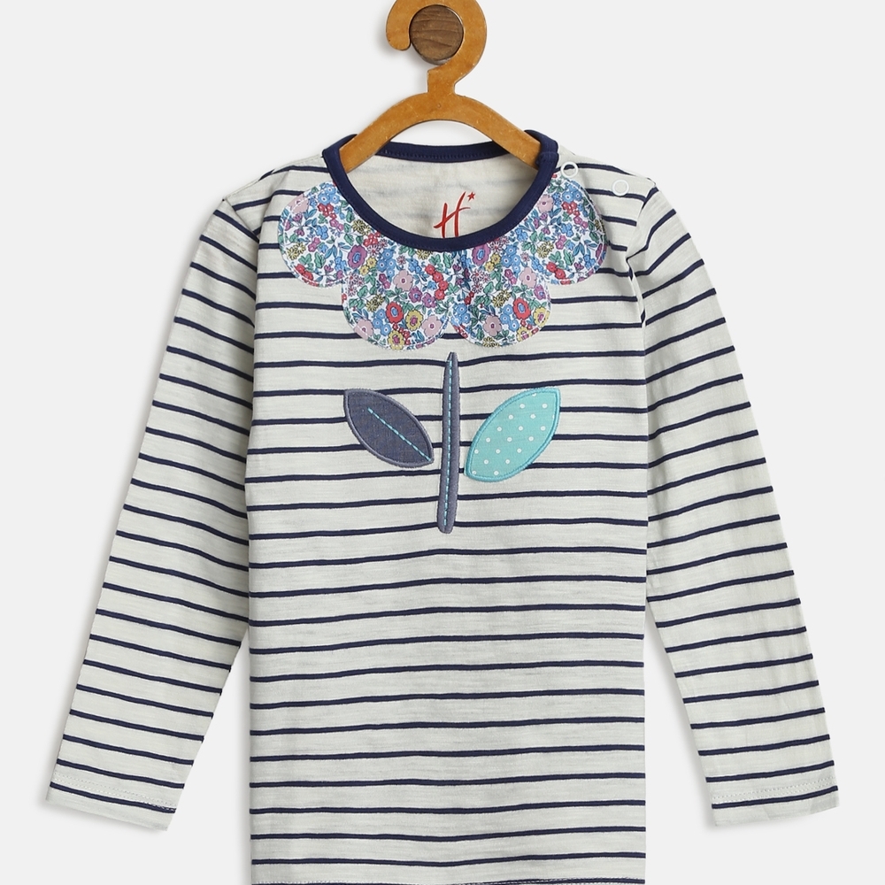 

H by Hamleys Girls Full Sleeve T Shirt Striped-Navy Multi