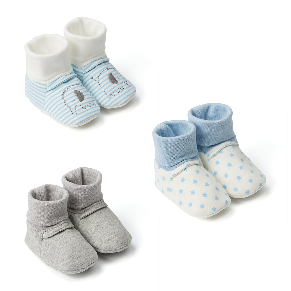 

Boys Socktop Booties Elephant Embroidery - Pack Of 3 - Blue Grey