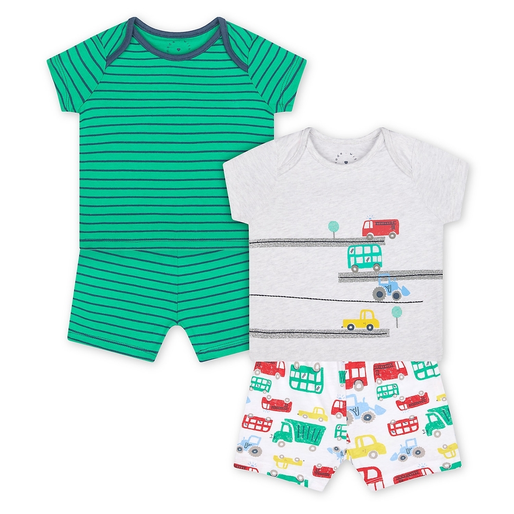 

Boys Half Sleeves Shortie Pyjama Set Vehicle Print - Pack Of 2 - Green White