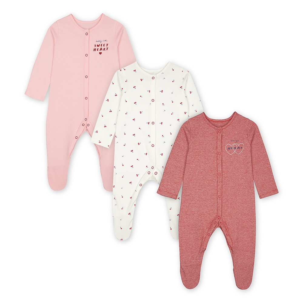 

Girls Full Sleeves Sleepsuit Cherry Print - Pack Of 3 - Pink White