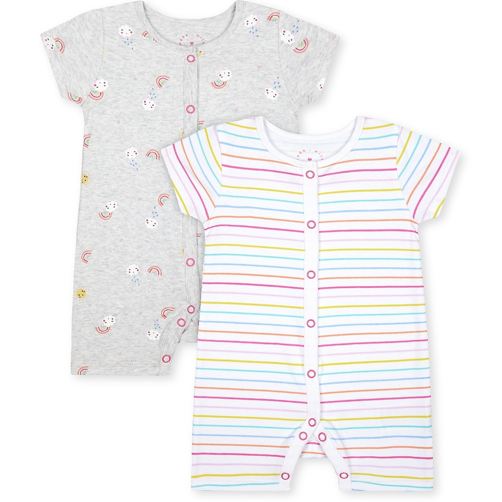

Unisex Half Sleeves Romper Printed And Striped - Pack Of 2 - Grey